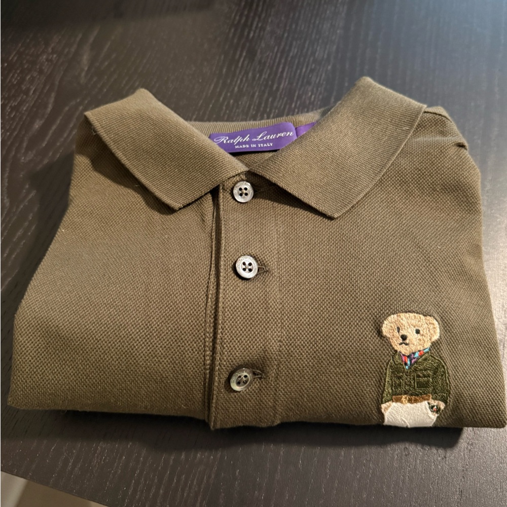Ralph Lauren Purple Label Olive Green Polo with Bear Patch